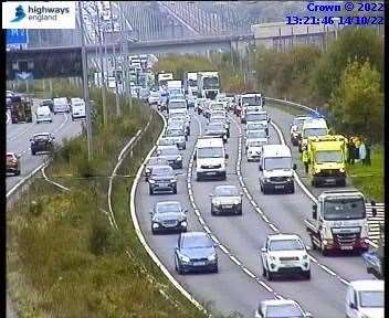 Congetsion building on the M2 London-bound. Picture: National Highways (60000909)