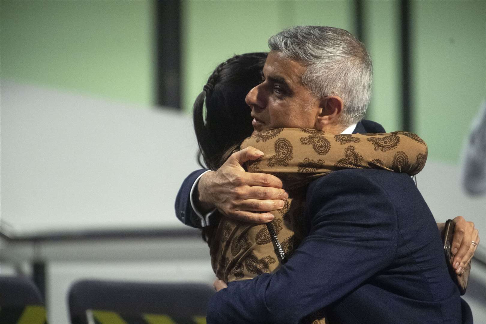 Labour’s Sadiq Khan is hugged by one of his daughters (Victoria Jones/PA)