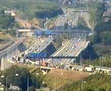 Traffic builds after a lorry overturns on the M2 Medway Bridge