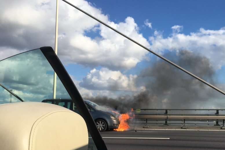 The car caught fire on Dartford Bridge. Picture: @chriswilliam01 on Twitter