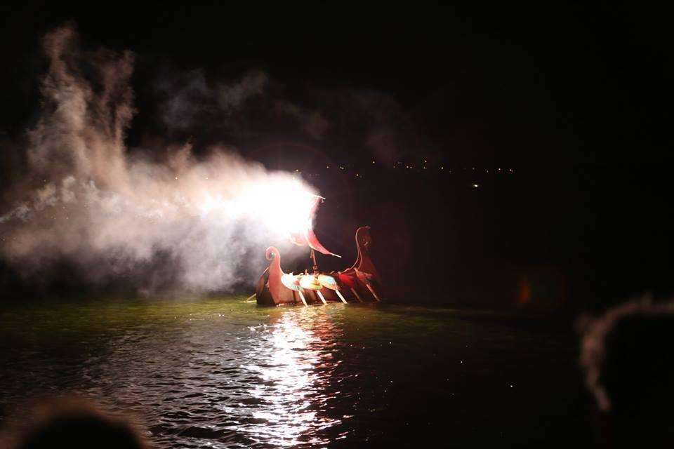 A viking boat is given a traditional burial at Barton's Point as part of the Sheppey Promenade Festival