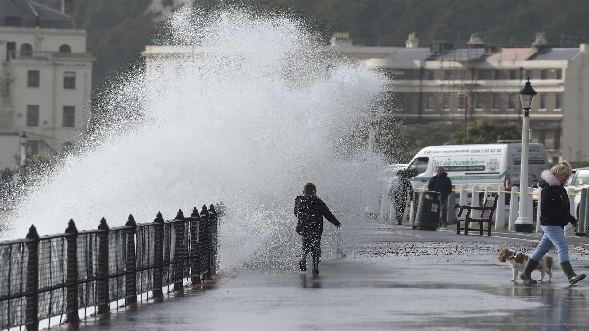 A huge wave at Dover seafront from Storm Brian. Picture: Tony Flashman