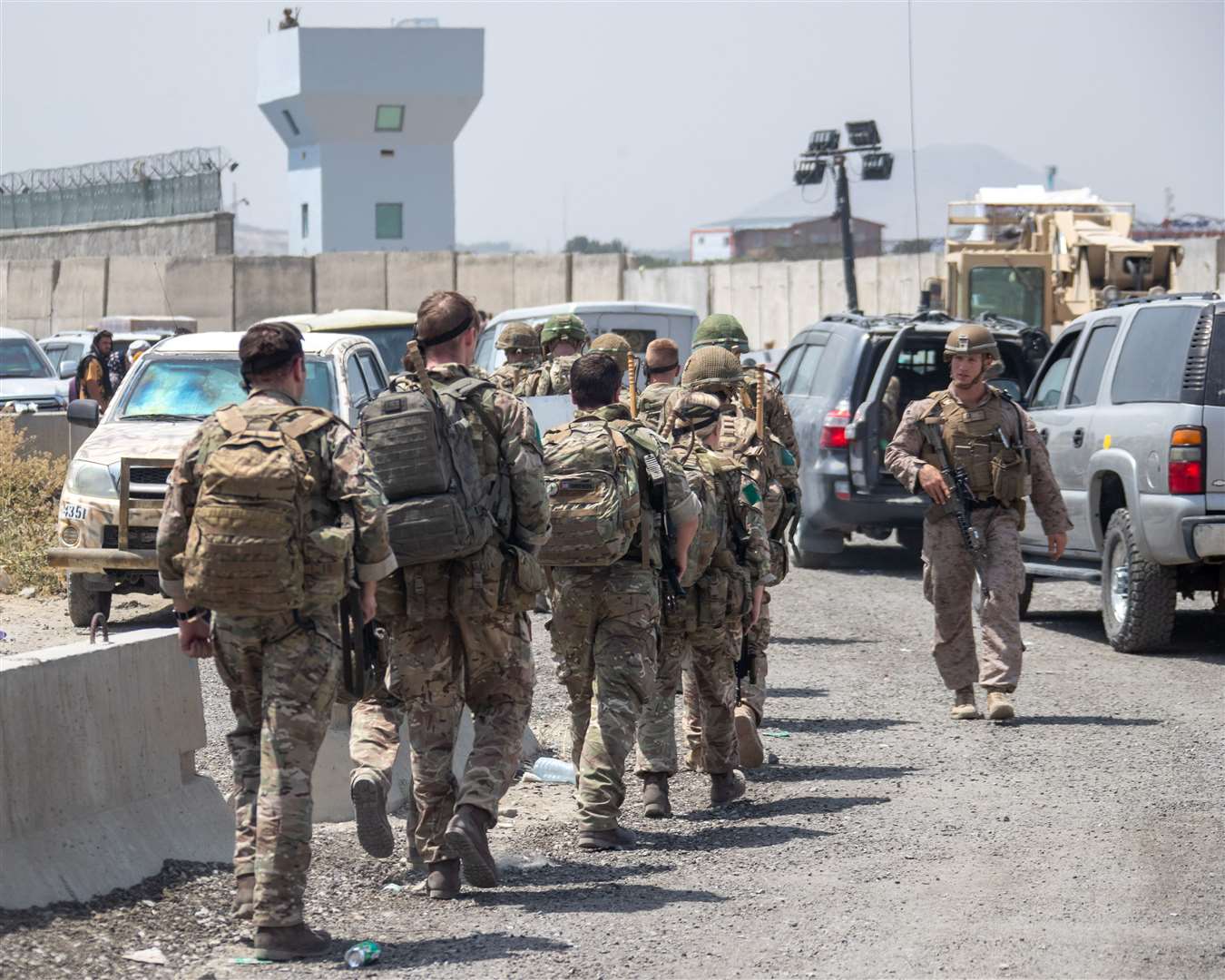 Members of the UK Armed Forces taking part in the evacuation of entitled personnel from Kabul airport in Afghanistan (LPhot Ben Shread/MoD/Crown Copyright/PA)