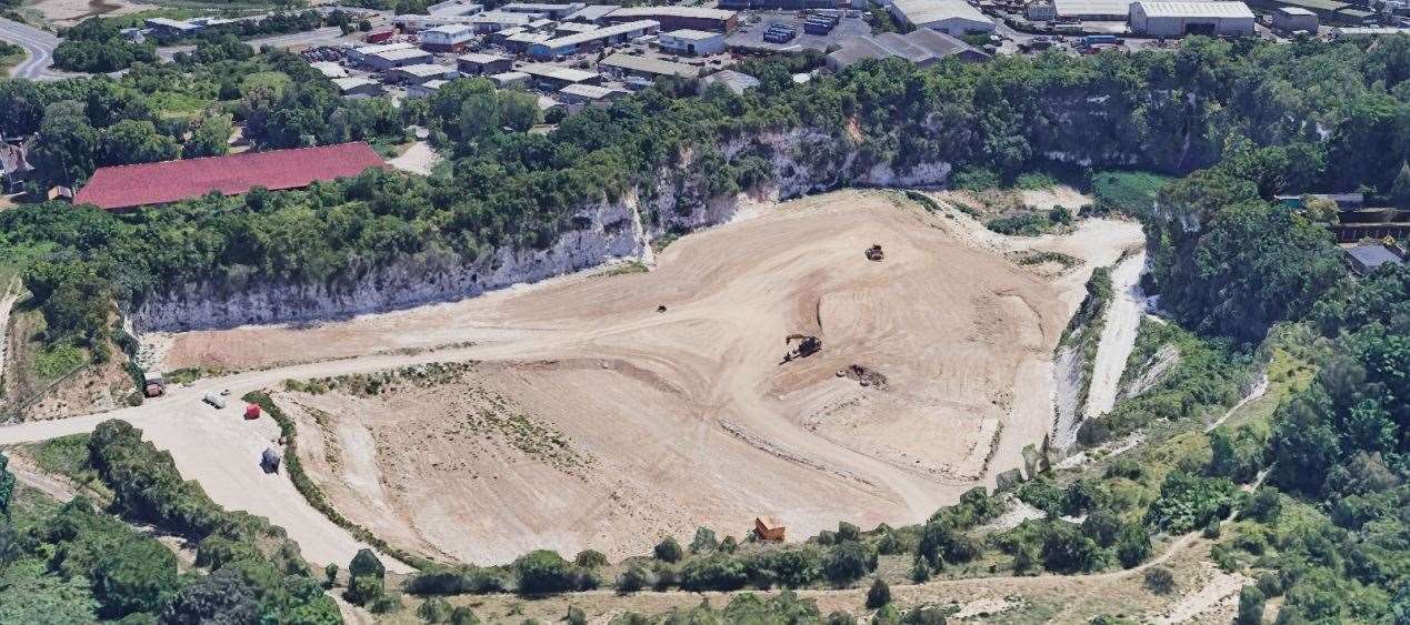 Aerial image of the site from June 2020 showing the site, with the Grade I-listed Manor Farm barn in the top left. Photo: Google Earth