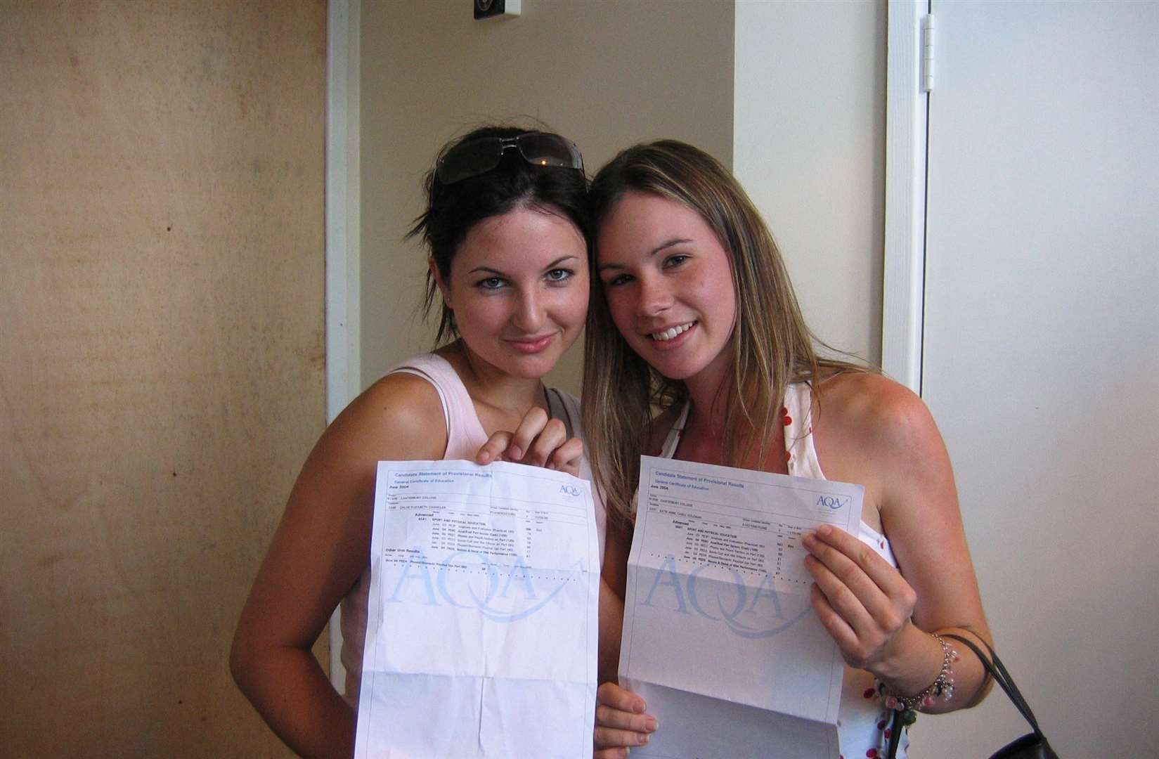 Canterbury College students Chloe Chandler, 18, and Katie Coleman, 18, both celebrated their A-level results in 2004