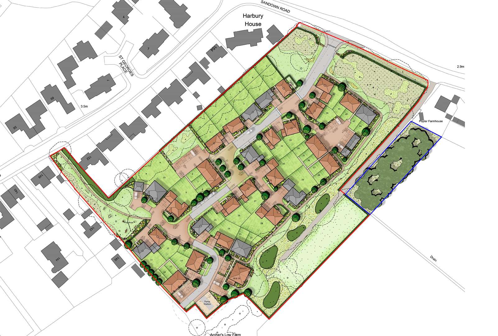 Fernham Homes has amended its proposal from 46 to 44 homes on land at Archers Low Farm in Sandwich