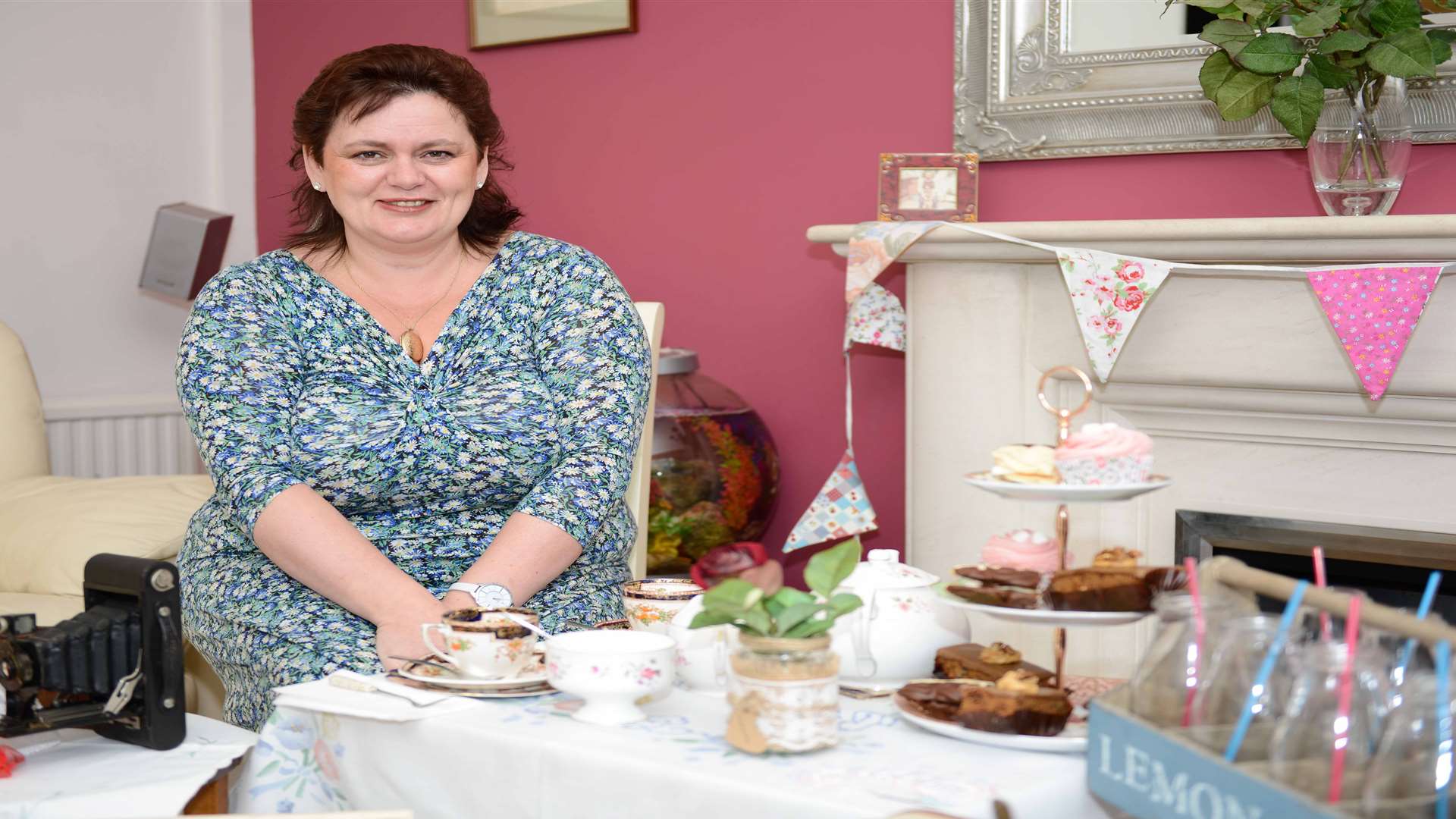 Sylvia Sims with her vintage crockery