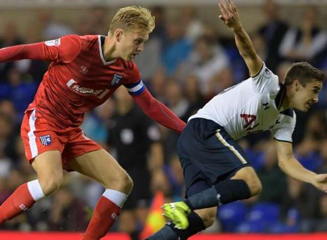 Josh Wright in action for Gillingham at Tottenham last season