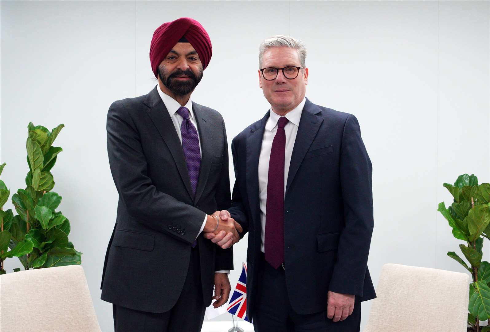 Prime Minister Sir Keir Starmer and World Bank president Ajay Banga at the beginning of a bilateral meeting on day two of the Cop29 climate summit in Baku, Azerbaijan (Carl Court/PA)