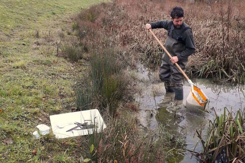 Wren Franklin surveying biodiversity in water bodies (Wren Franklin, Bournemouth University/PA)