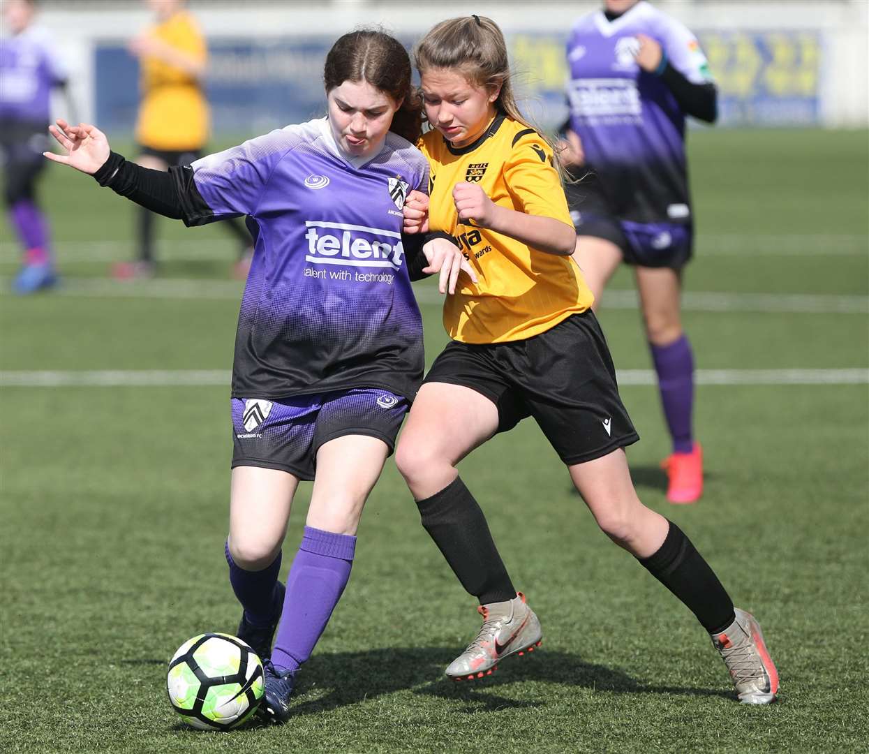 Maidstone United (amber) and Anchorians battle for possession on Sunday. Picture: PSP Images