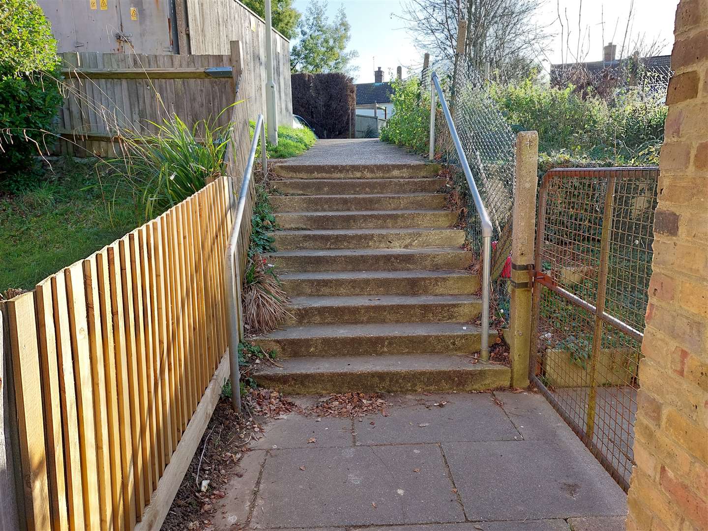 The steps from the car park at the rear of the shops