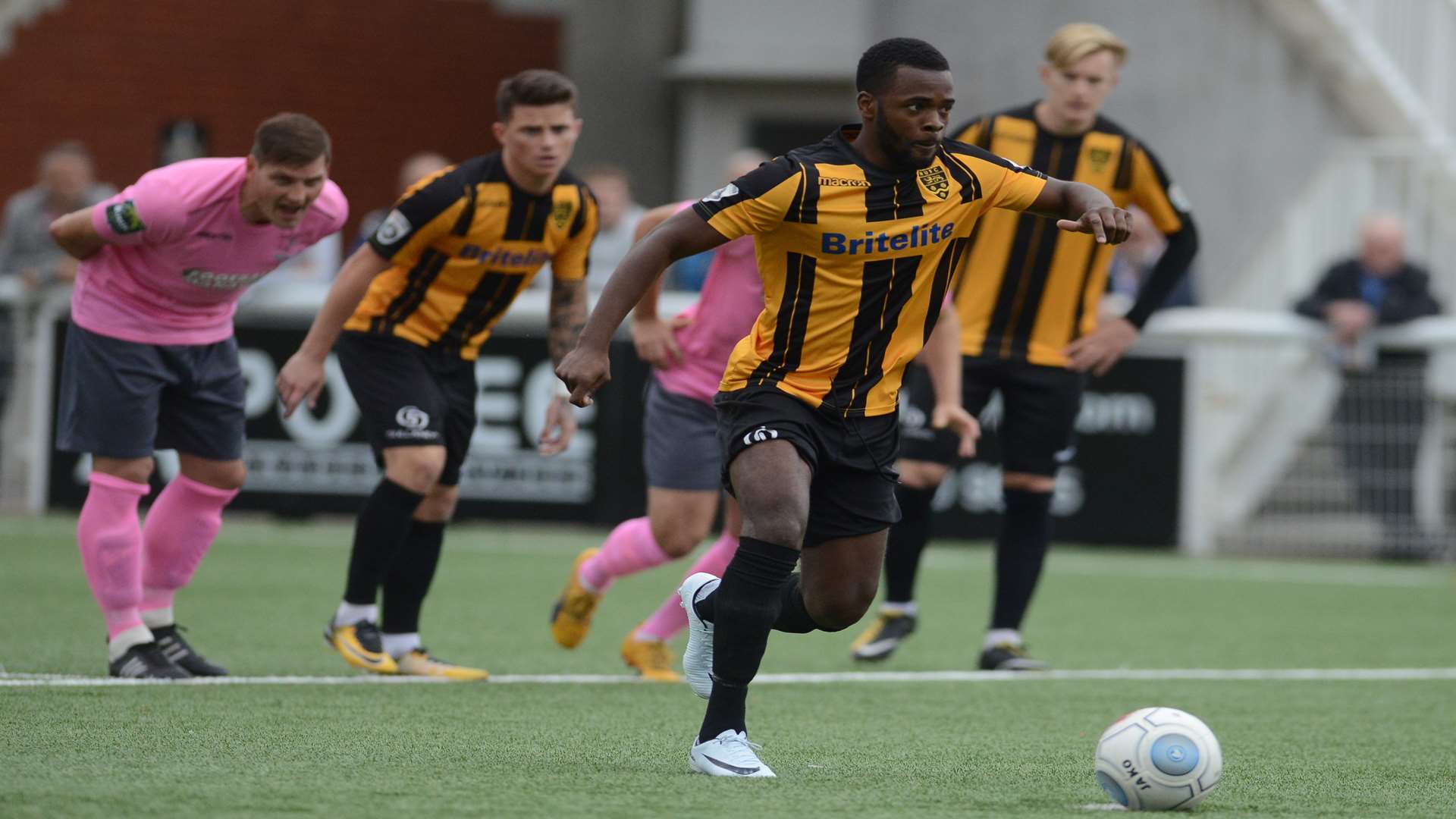 Zavon Hines feints to shoot, sending the keeper the wrong way, but referee Wayne Cartmel isn't happy Picture: Gary Browne