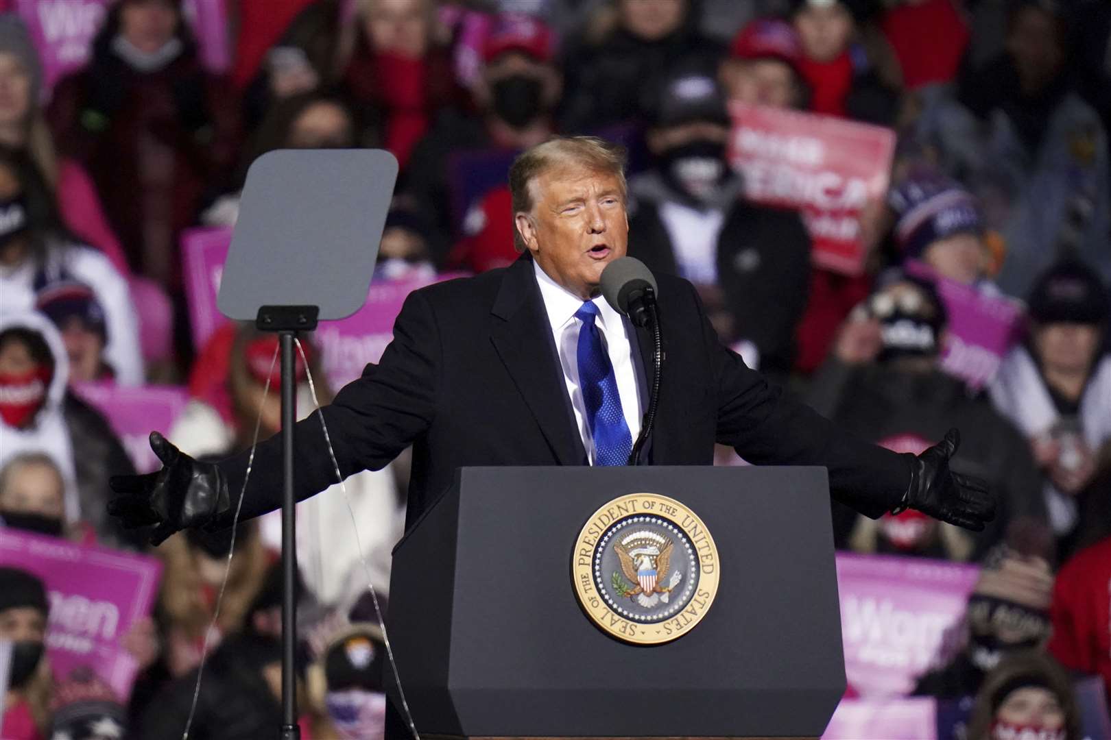 President Donald Trump speaks at a campaign rally in Omaha (Nati Harnik/AP)