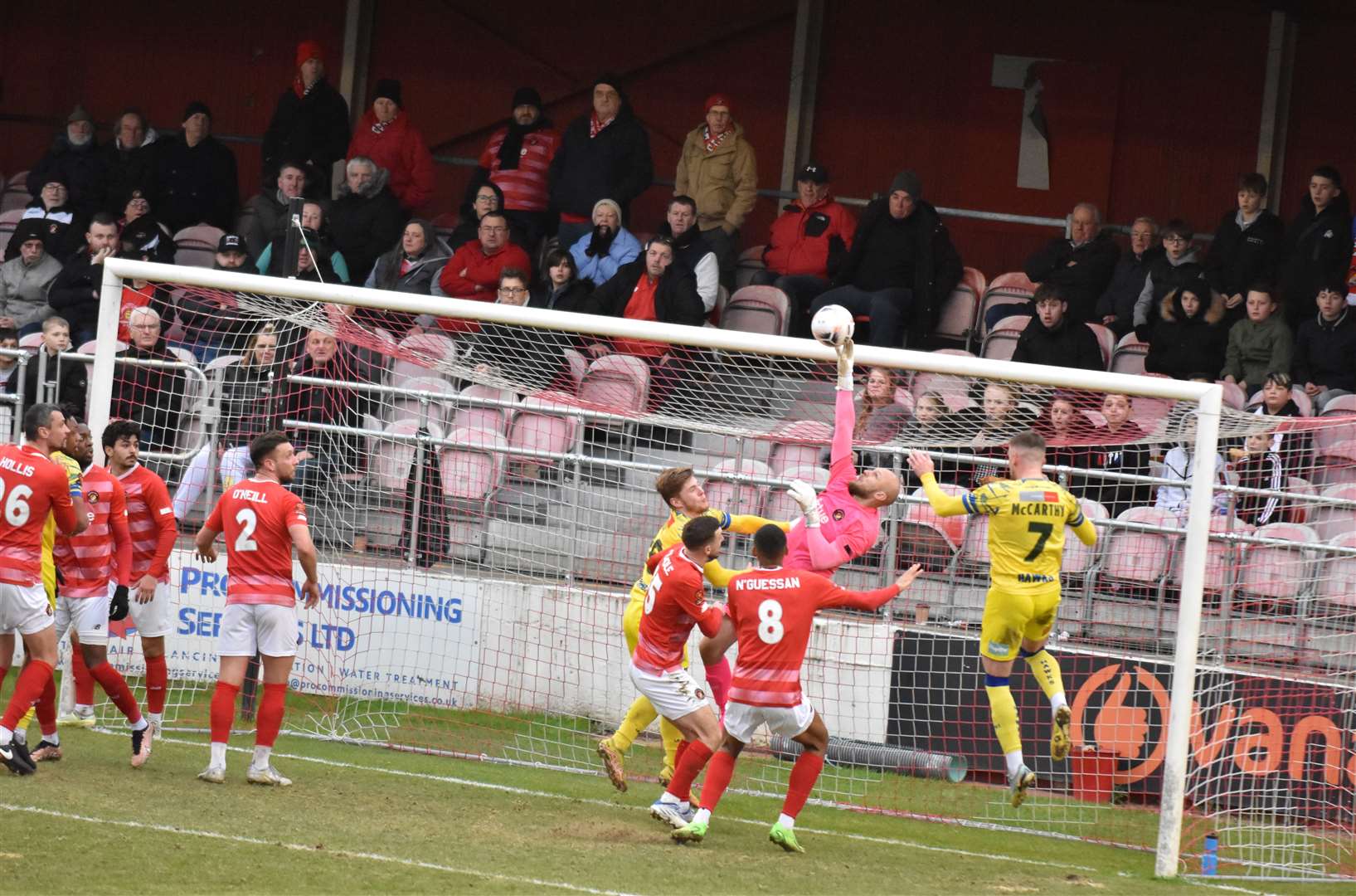 Ebbsfleet keeper Mark Cousins is put under pressure. Picture: Ed Miller/EUFC