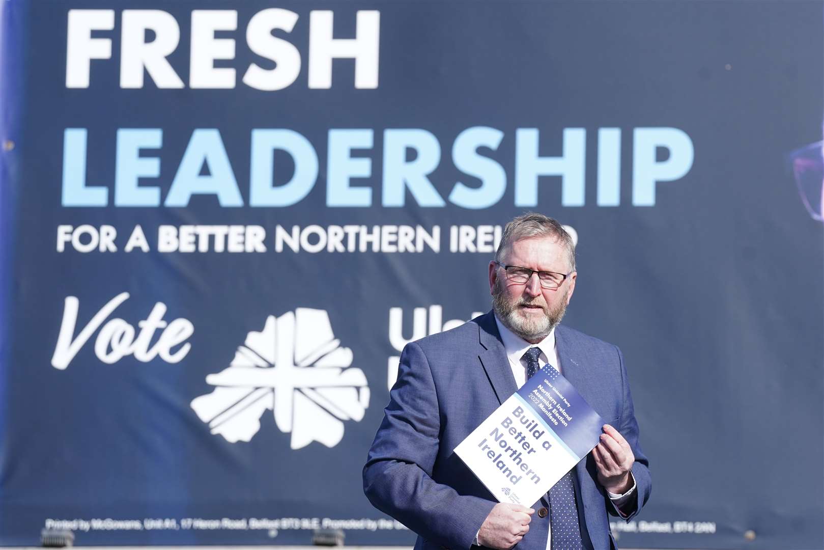 Doug Beattie at the launch of his party’s 2022 assembly election manifesto (Brian Lawless/PA)