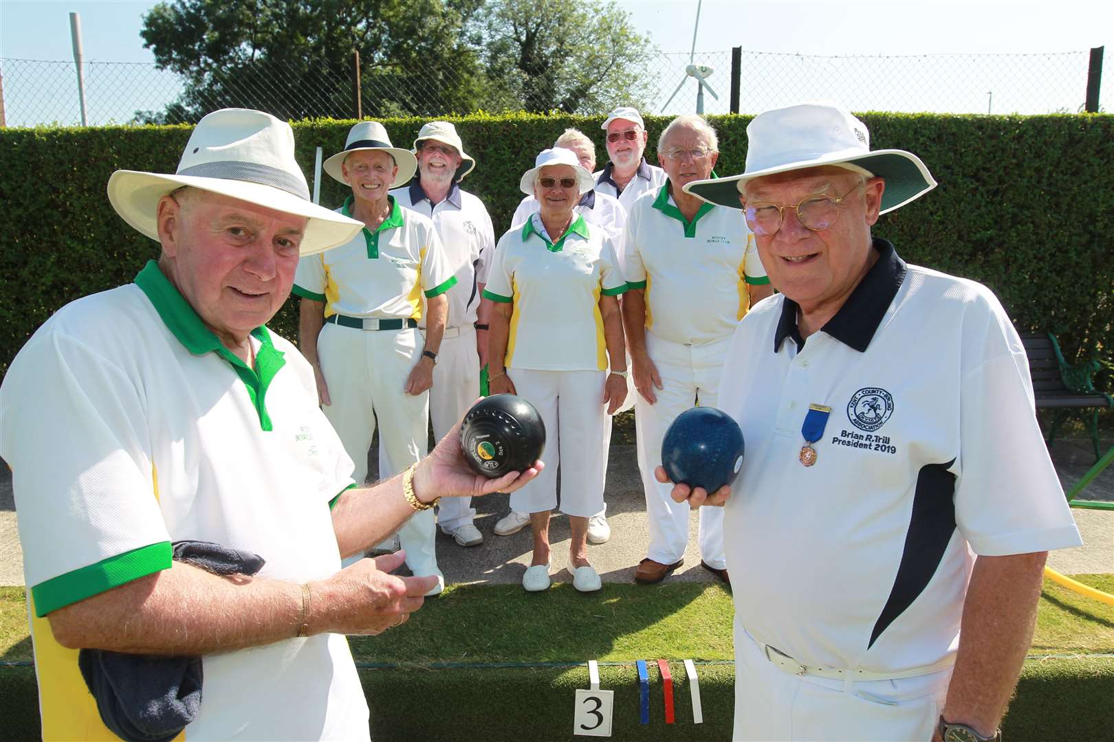The 2019 President, Brian Trill, visits Winget Bowls Club - the 2021 President Peter Luckhurst will be making similar trips around the county this year. Picture: John Westhrop