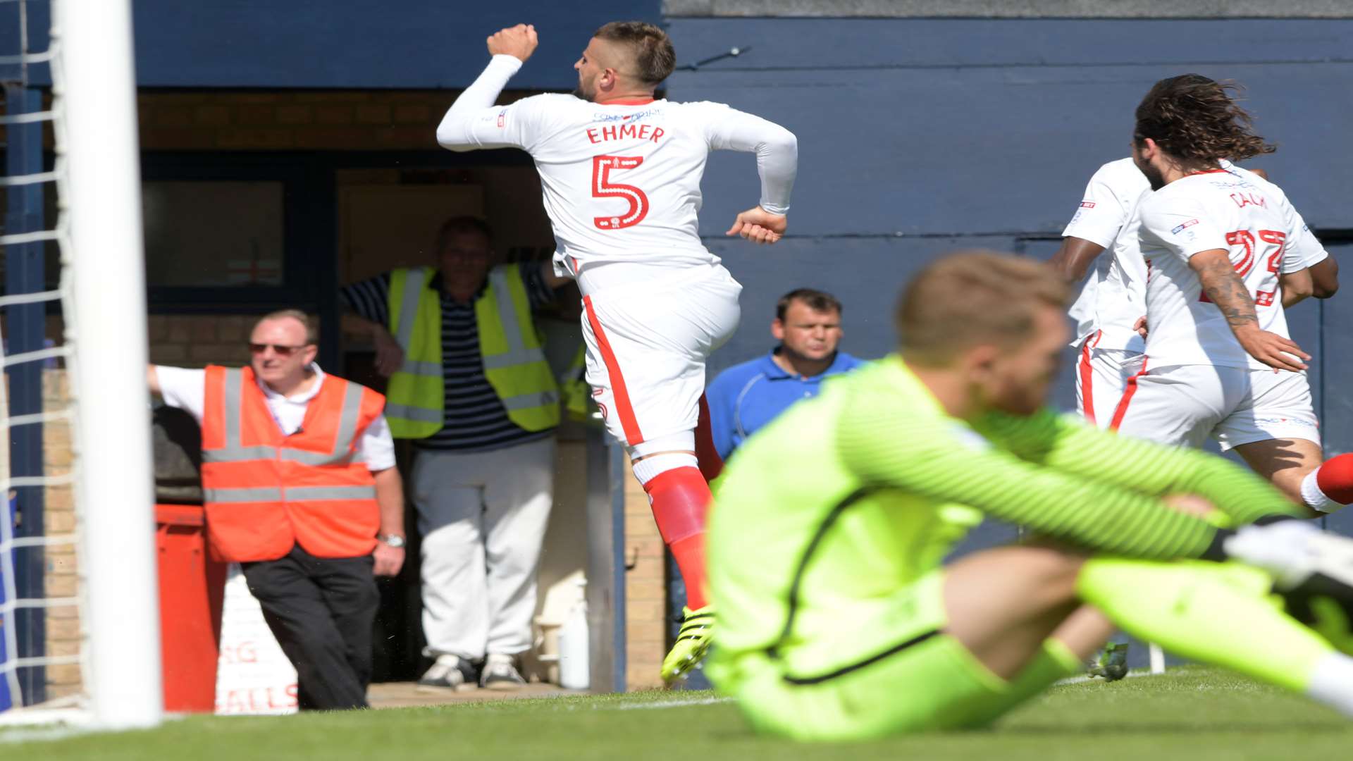 Max Ehmer celebrates after putting Gills 2-1 up. Picture: Barry Goodwin