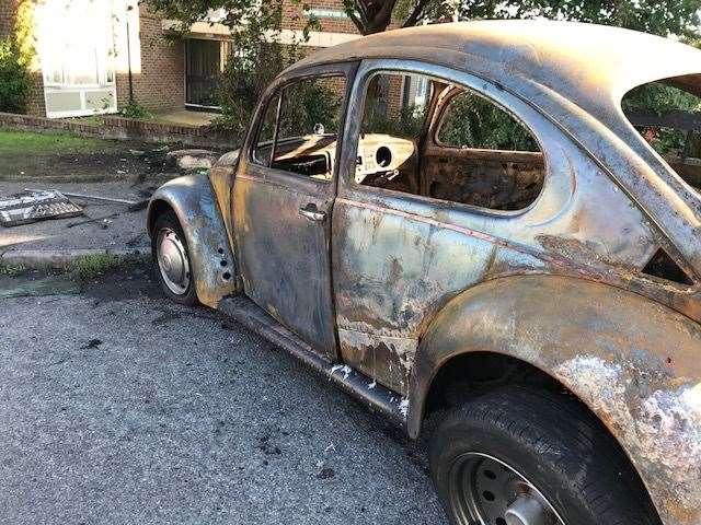 The unique VW Beetle was torched in Fernhill Road, Barming