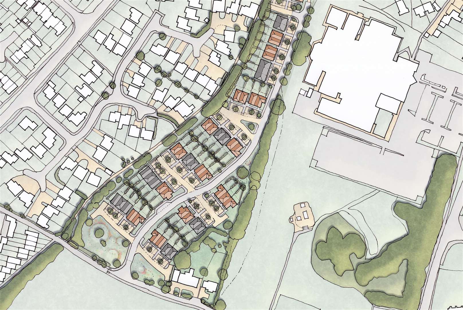 Larkfield FC site masterplan for 50 affordable homes. Image: Hollaway Studio