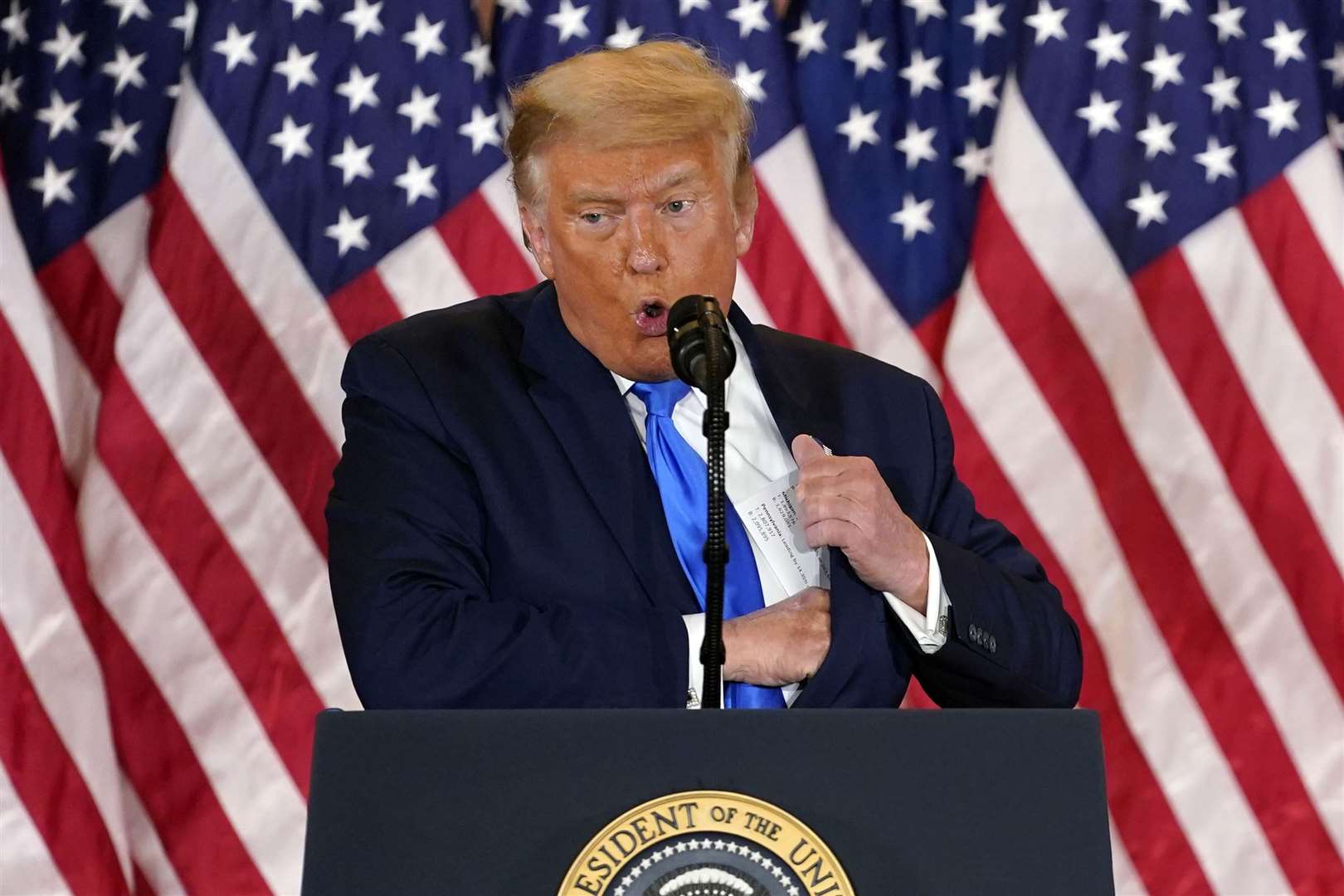 Donald Trump at his defiant election night appearance at the White House (Evan Vucci/AP)