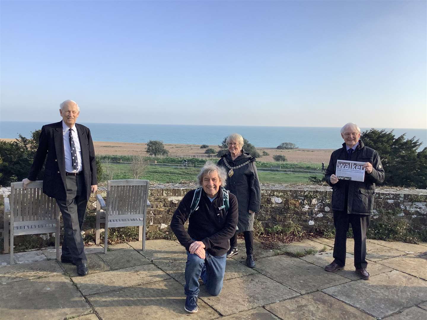 Pictured at Walmer Castle promoting Deal being a Walkers Are Welcome town are, from left , Admiral the Lord Boyce, Lord Warden of the Cinque Ports; Graham Smith from the White Cliffs Ramblers; Cllr Eileen Rowbotham,Mayor of Deal; and Bill Butler, who is chairing the Deal Welcomes Walkers steering group