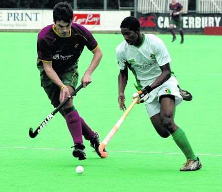 Canterbury's Mickel Pierre in action against Cannock at Polo Farm on Sunday