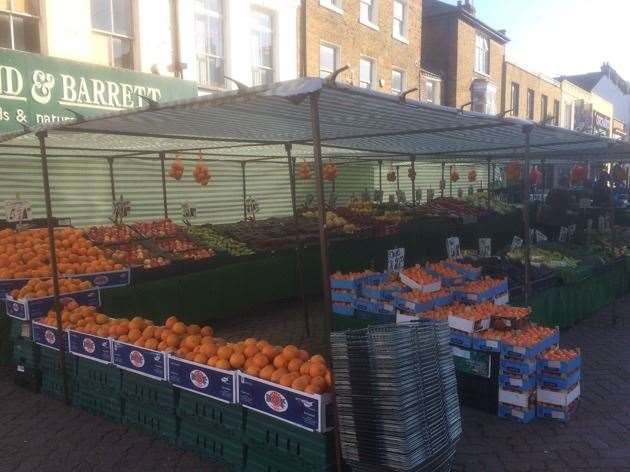 Phil Jenn's market stall in Dartford town centre where the missing purse was discovered.