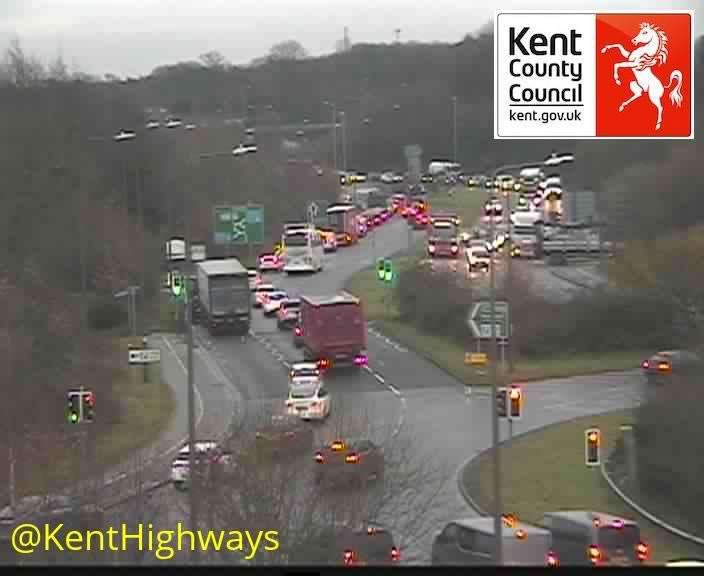 Delays at the Lord Lees roundabout. Image from Kent Highways
