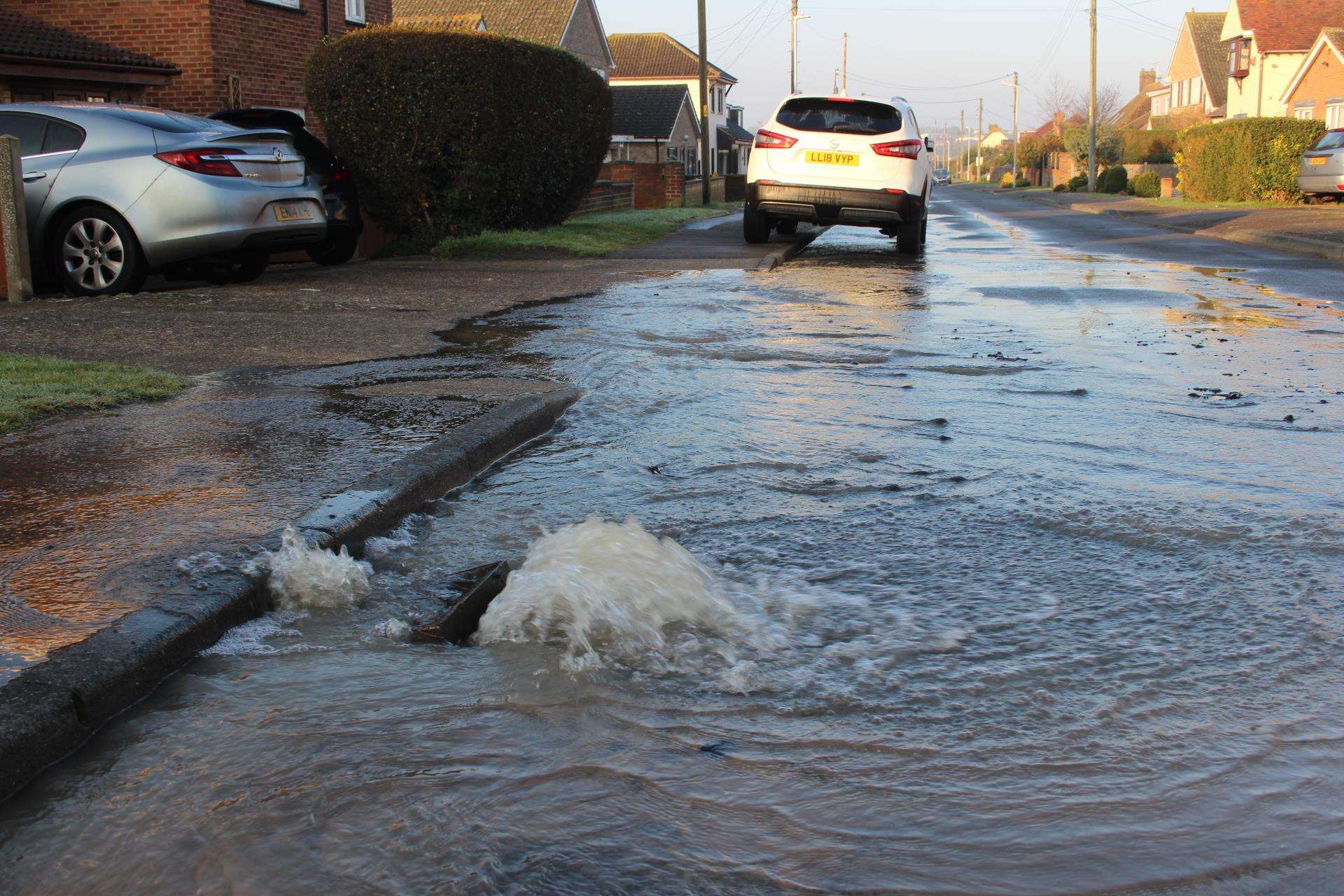 Burst water mains flooded roads in Minster, Sheppey, this morning (7388700)