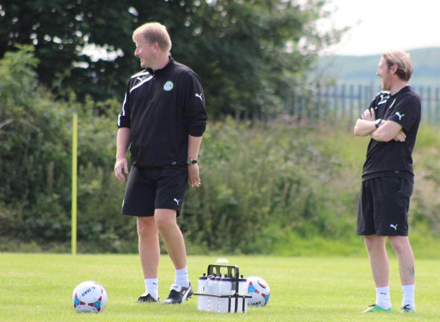 Gills boss Ady Pennock and coach Jamie Day on a previous trip to Northern Ireland, with Forest Green Picture: Seamus Heath