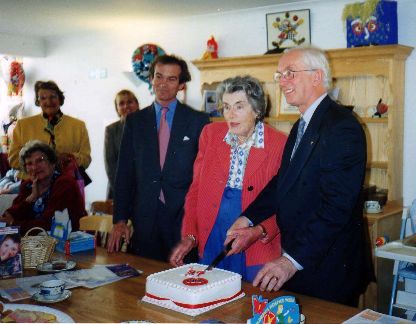 From left, Demelza vice president Richard Oldfield, the late Patricia Knatchbull, 2nd Countess Mountbatten of Burma, and Demelza's father Derek Phillips