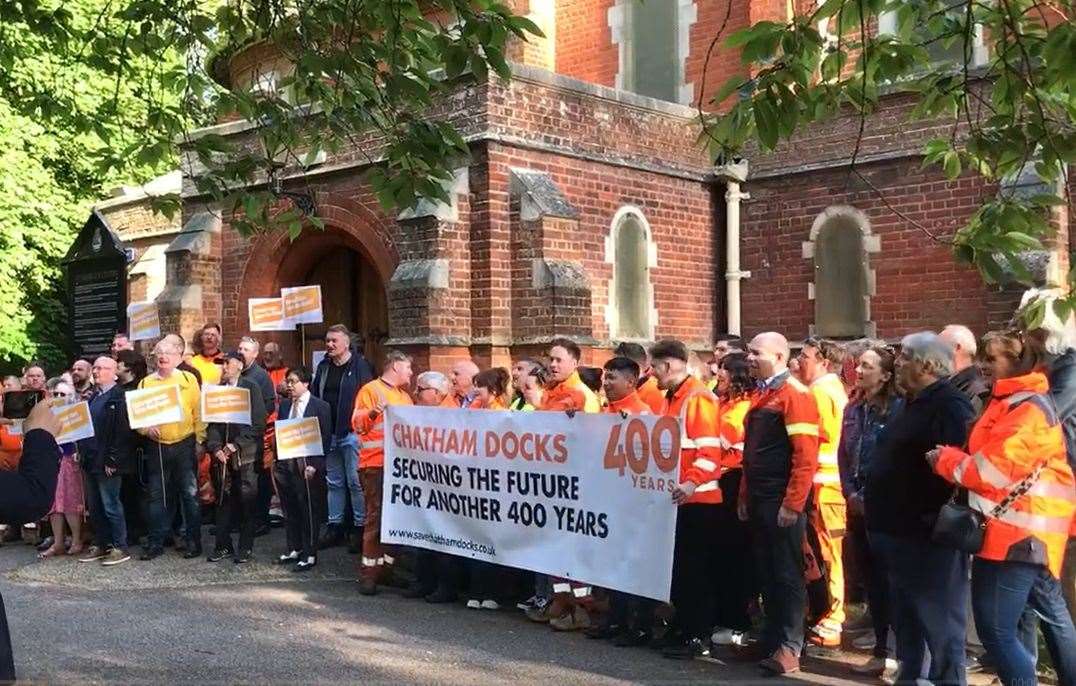 The Save Chatham Docks campaign protested at the May 8 planning meeting where the application was deferred and the May 30 meeting where it was approved.