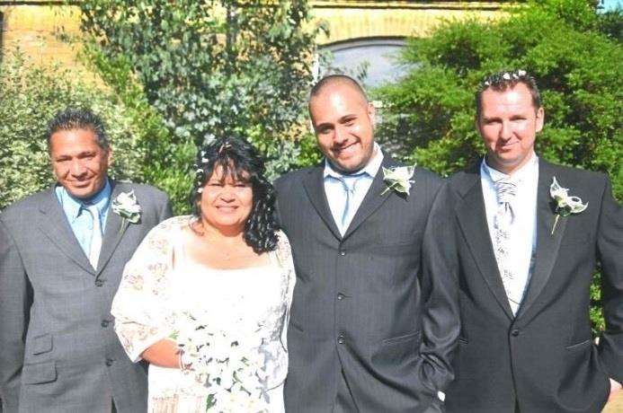 From left to Lionel, Christine, son Brynley and Shane on Christine's wedding day