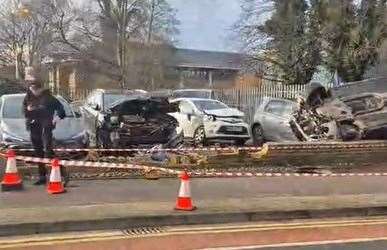 The scene of the crash in Overy Street in Dartford which saw five cars damaged. Picture: Bradley Reynolds