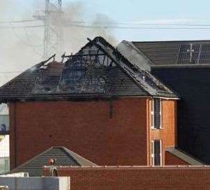 The fire ripped through the roof of the property in Ebbsfleet after a solar panel caught alight.