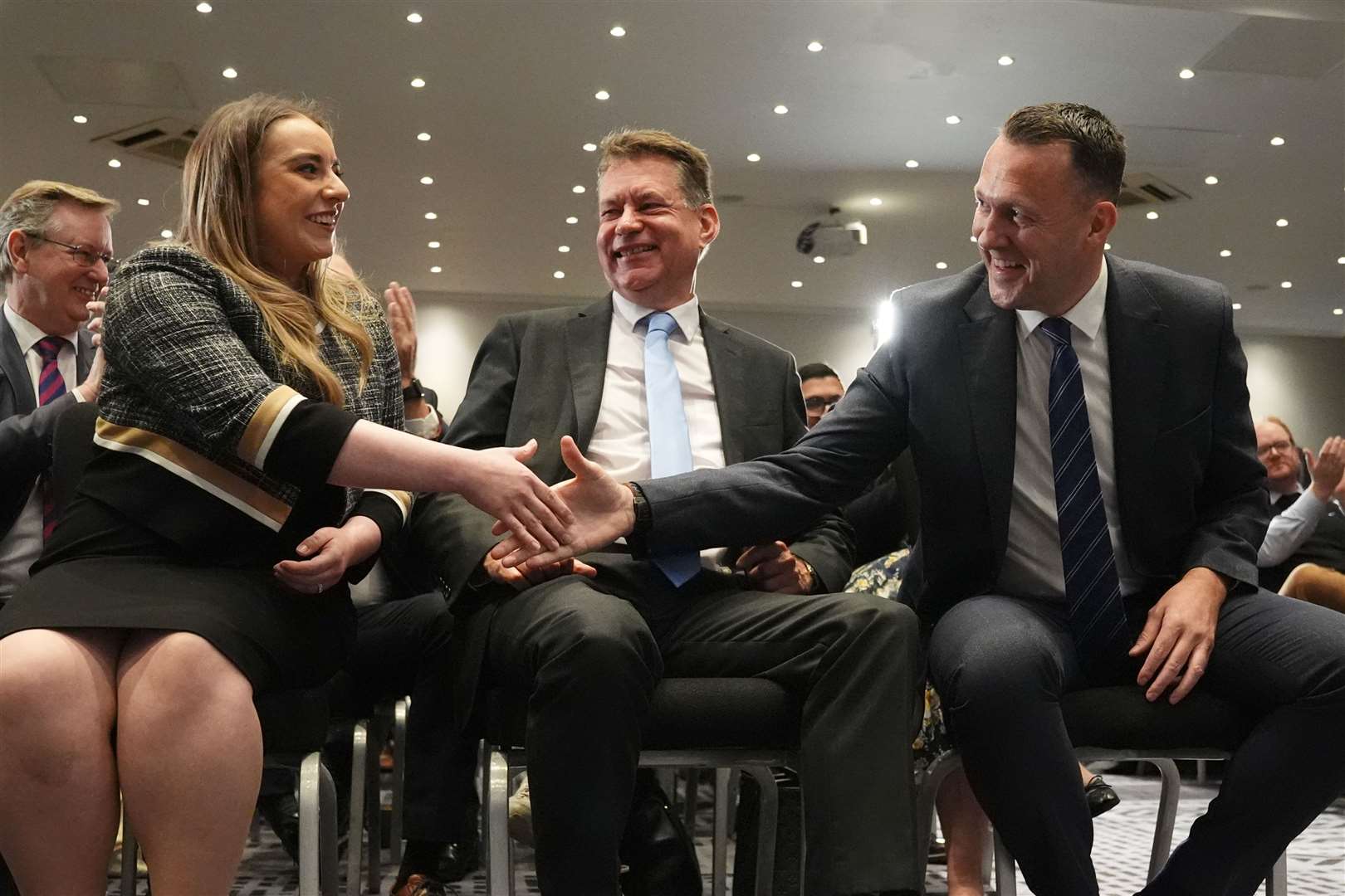 Russell Findlay, right, defeated Murdo Fraser and Meghan Gallacher to become the Scottish Conservative leader (Andrew Milligan/PA)