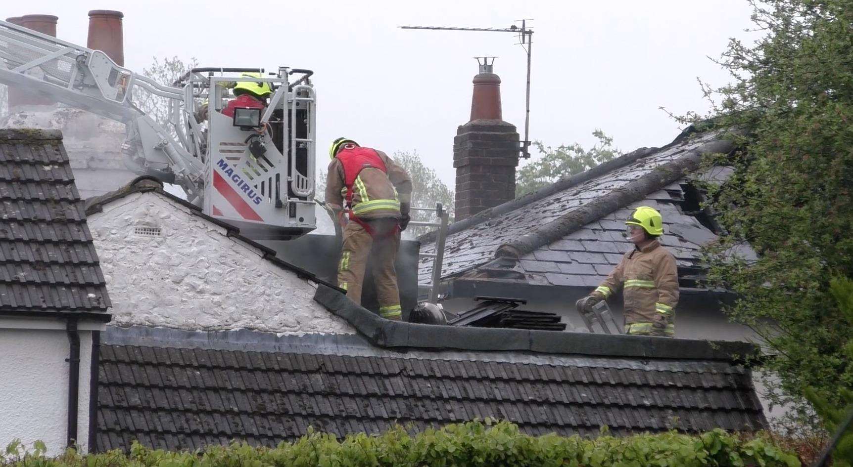 Crews at the scene of the fire in Harrow Road, Knockholt, near Sevenoaks