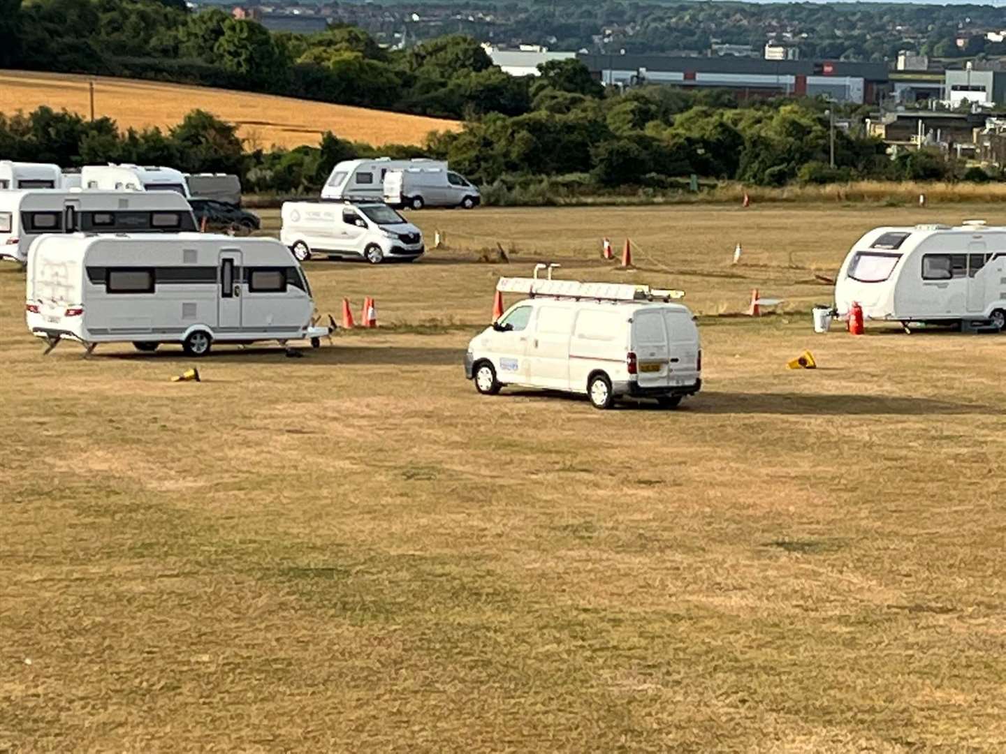 The caravans on the field on Wednesday. Picture: Andy Bates