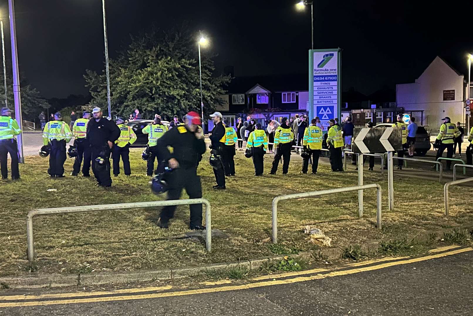 Protesters have been led away from the Chatham Innovation Centre to roundabout near KFC in Maidstone Road.