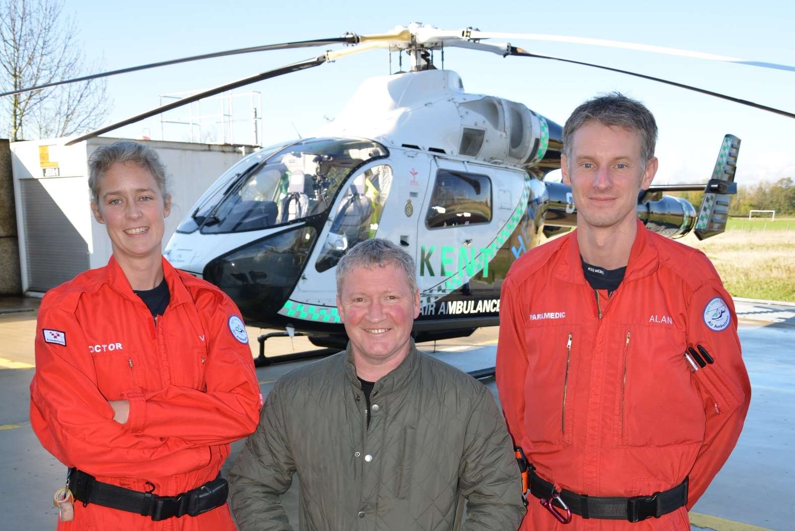 Dr Leonieke Vlaanderen with Pete Phillips and paramedic Alan Cowley