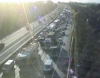 Queues on the anticlockwise M25 just before the A2 slip road. Picture: Highways England