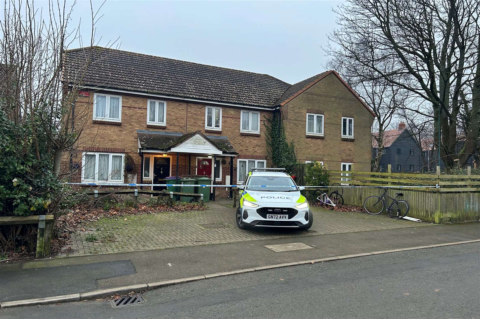 The scene of the 'XL Bully-type' dog attack in Siskin Close, Hawkinge, which left a baby seriously injured, remains cordoned off by police