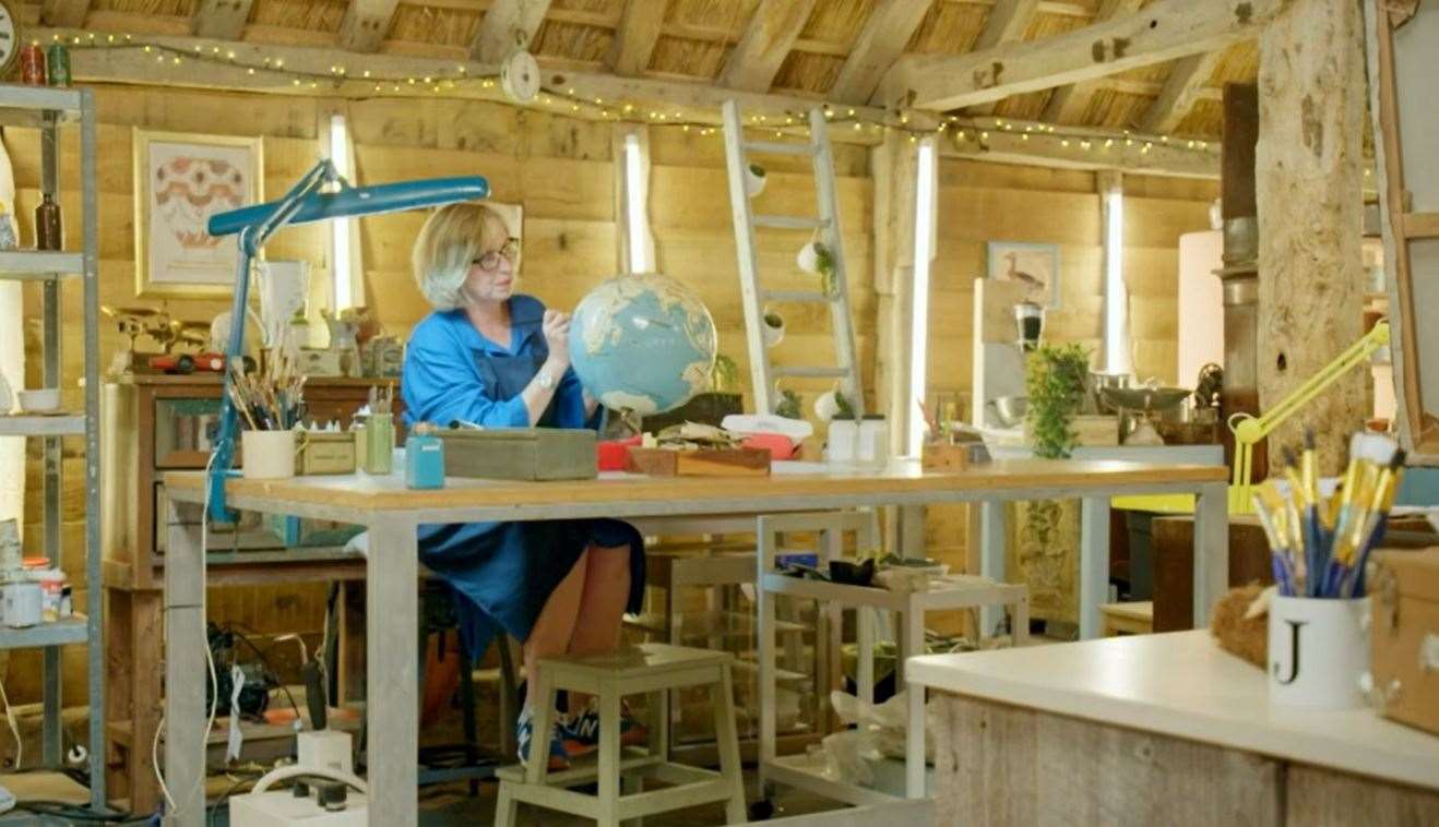 Kirsten Ramsay repairing Harry Kennett's broken globe for The Repair Shop. Picture: Ricochet/BBC