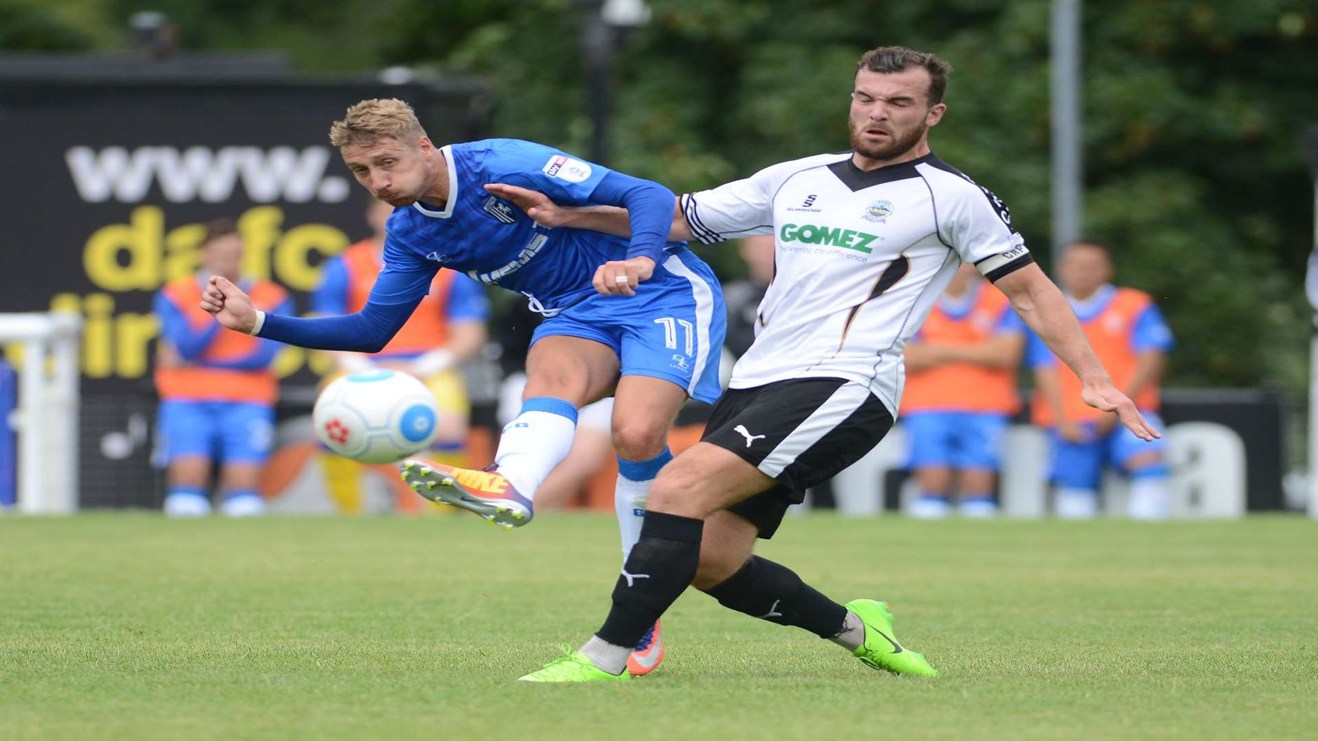 Gillingham's Lee Martin up against Dover skipper Mitch Brundle Picture: Gary Browne