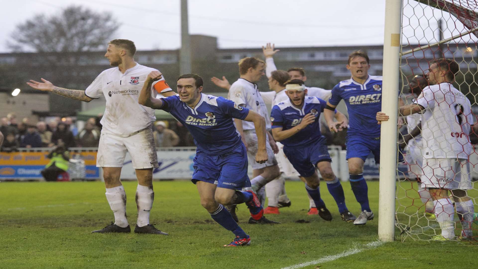 Danny Harris wheels away after scoring for Dartford at Bromley Picture: Andy Payton