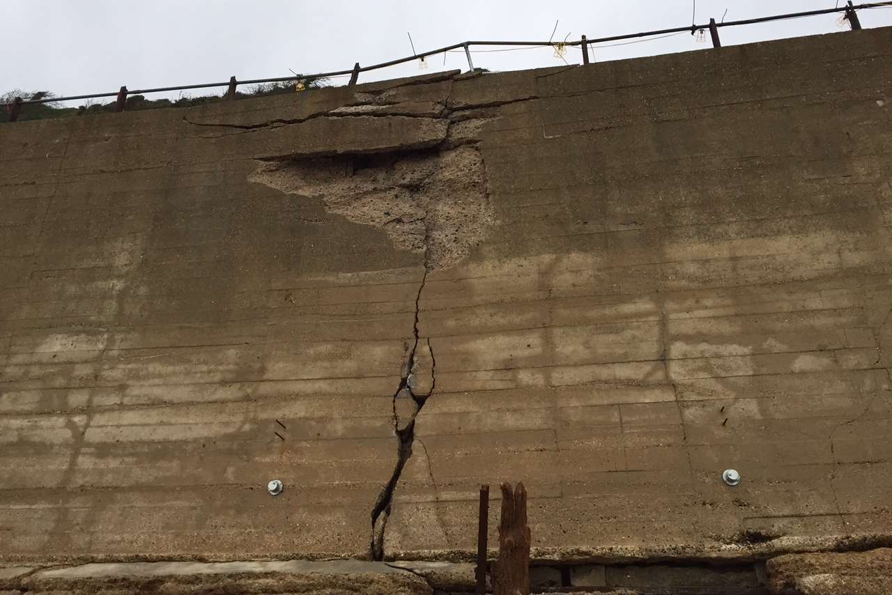 Damage to the sea wall. Picture: Network Rail