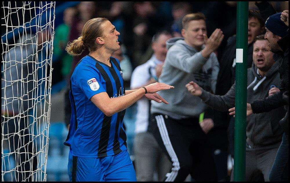 Tom Eaves celebrates one of his two goals Picture: Ady Kerry