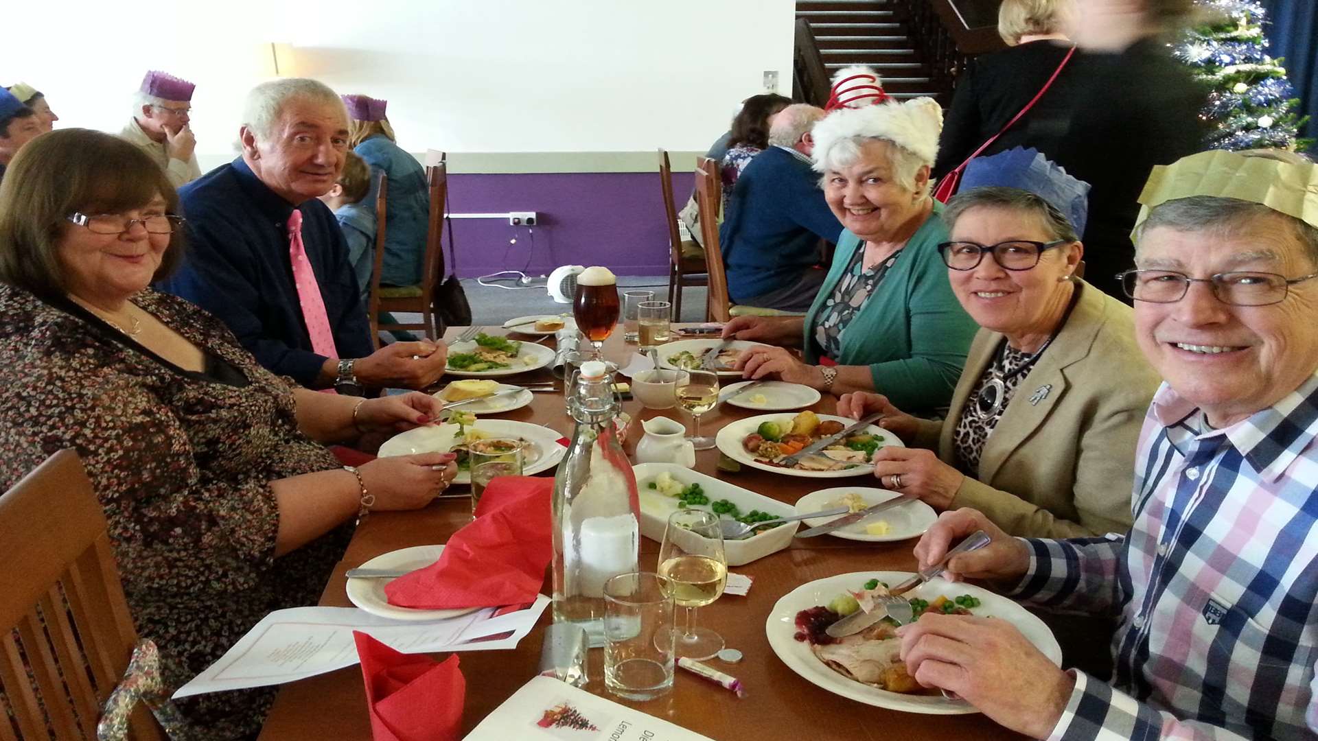 Left to right: Wendy Little, Alan Franks, Kathleen Neate and Regina and Derek Foxley at the Feast for the Flooded Christmas meal