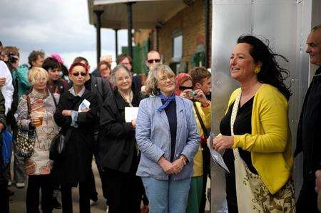 Sally Abbott (Regional Director of the arts council, South East), opens the fifth Whitstable Biennale by the Royal native Oyster Stores.